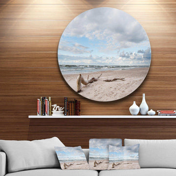 Large Piece of Wood on Beach - Sea & Shore Circle Metal Wall Decor